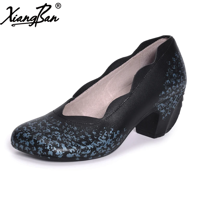 

Handmade Women Pumps Genuine Leather Shoes High Heel Ladies Office Shoes Elegant Thick Heel