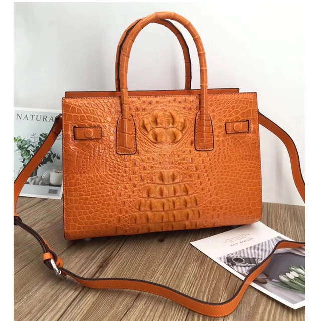 Exotic Genuine Alligator Skin Women Orange Working Totes Large Shoulder Bag  Authentic Crocodile Leather Lady Top-handle Handbag - AliExpress