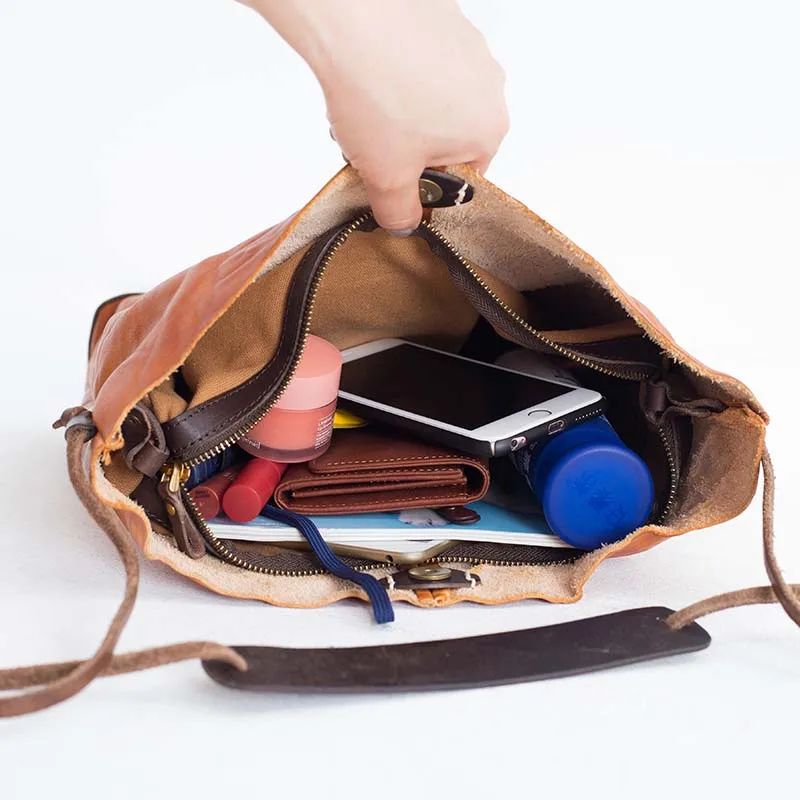 2018 new original handmade large capacity tote bag retro simple art leather shoulder bag