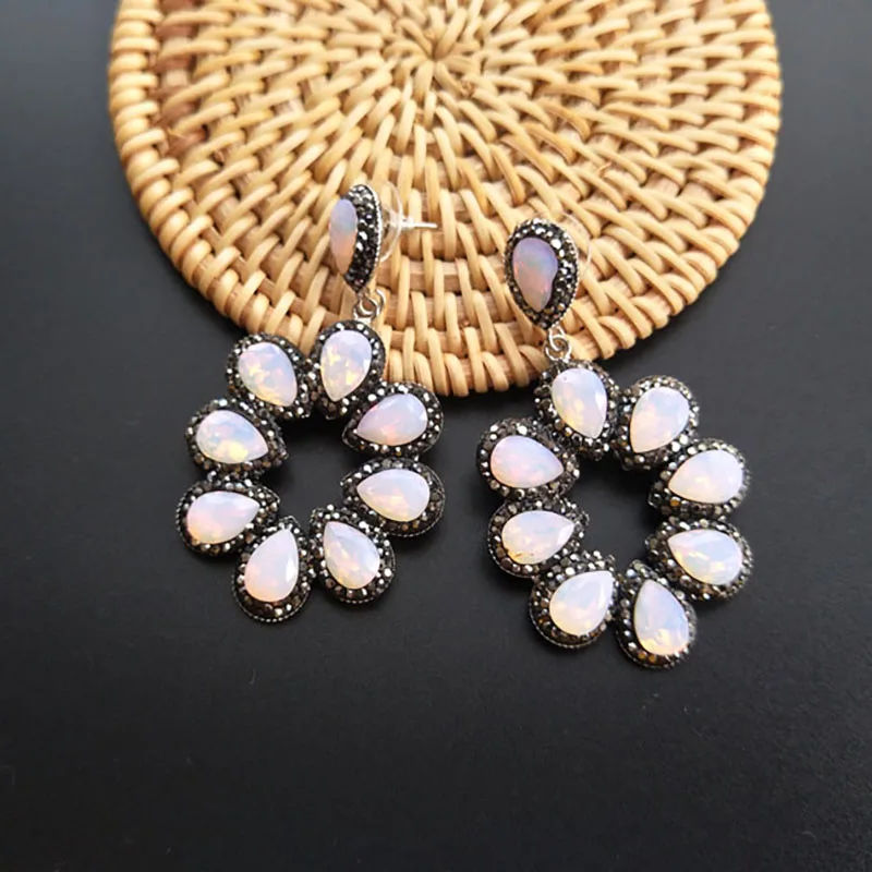 1 Pair Gorgeous Flower Vintage Bohemia Pendants Water drop Semi Precious Stone charm Bohemian Style Earrings for Women ER133 | Украшения и