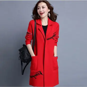 

2018 Spring and autumn female casual Cotton cardigans women open stitch full sleeve knitted cardigan loose long sweater coat