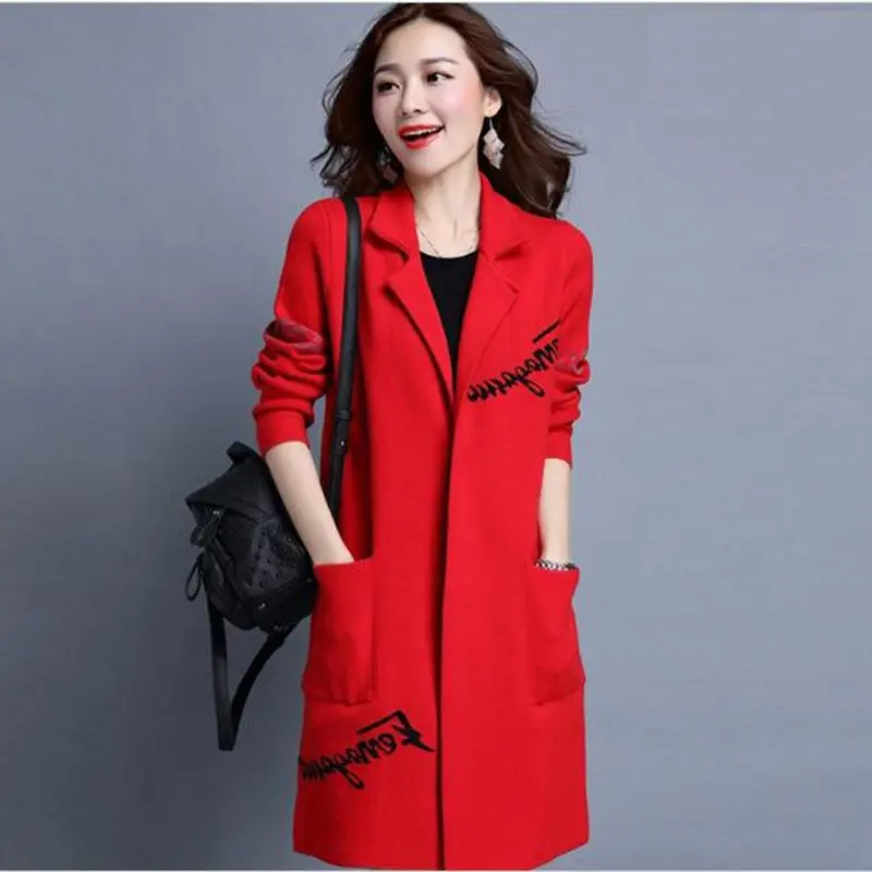 ^*Best Offers 2018 Spring and autumn female casual Cotton cardigans women open stitch full sleeve knitted cardigan loose long sweater coat