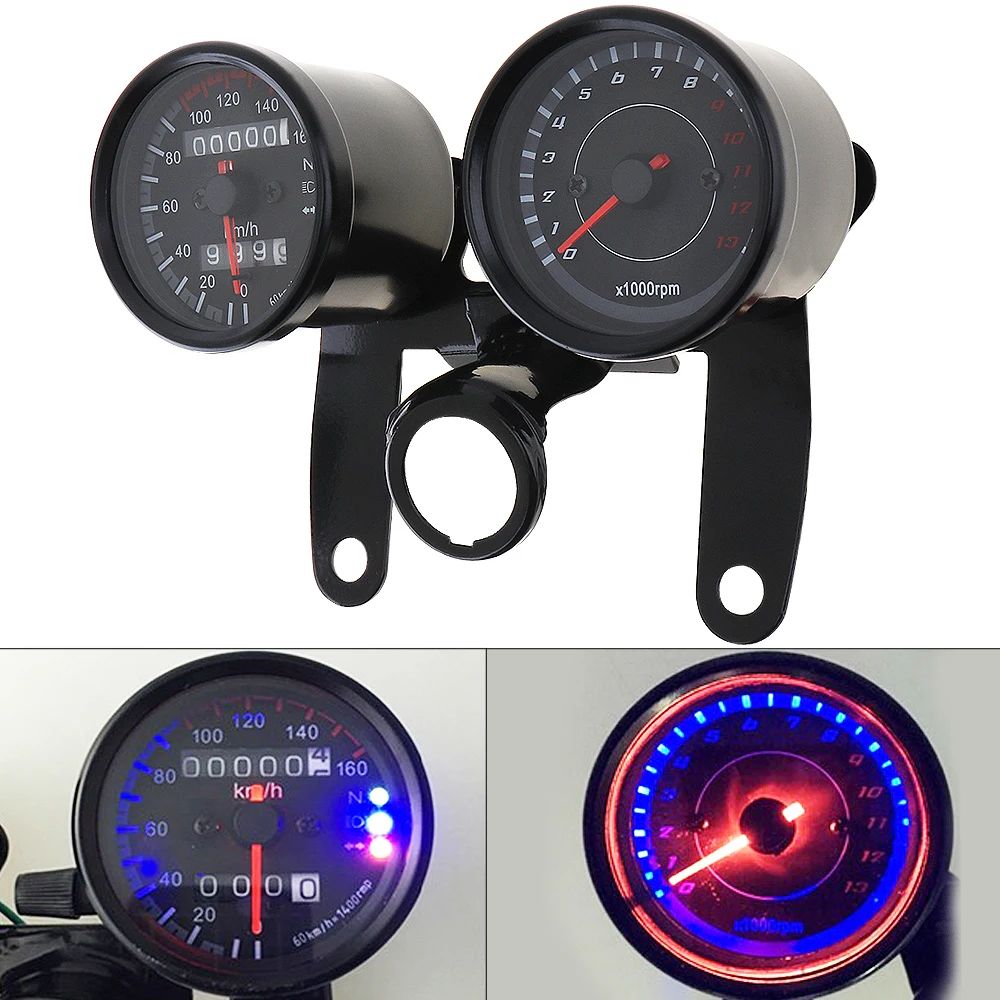

12V Motorcycle scooter black led Odometer Speedometer gauge and 13000RPM Tachometer for Cafe Racer Suzuki Honda Kawasaki