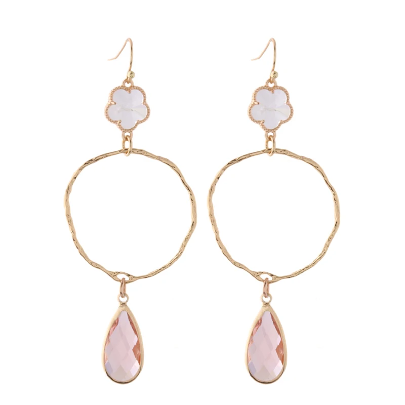 NeeFuWoFu Orecchini NEW Geometric Genuine Pearl Drop Earrings for Women Handmade Gold Hollow Freshwater Pearl Pendant Dangle Ear - Окраска металла: crystal white pink 9