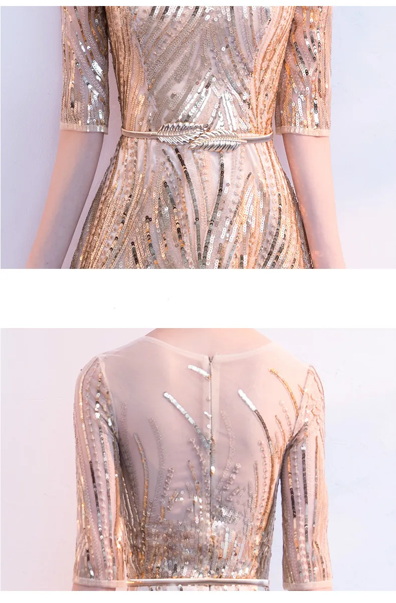 Luxury Evening Dresses Long Fashion Gorgeous Gold Shiny Bead Piece Evening Dress Party Elegant A-line Robe De Soiree ES2611