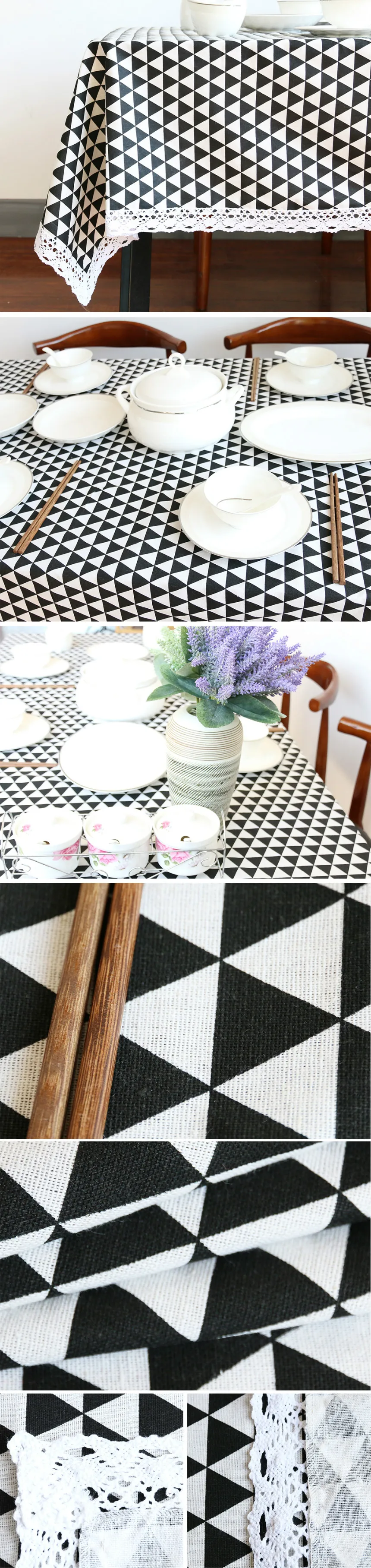 Beddingoutlet Black Triangle Tablecloth Cotton Linen Dinner Simple Advatages Triangular Lattice Is The Representative Of Nordic Style More Simple Things Are Easier To Make People Hy