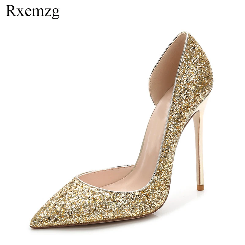

Rxemzg plus size 33-45 women spring fashion high heels bling pumps ladies sexy wedding party lady shoes women pointed toe pumps