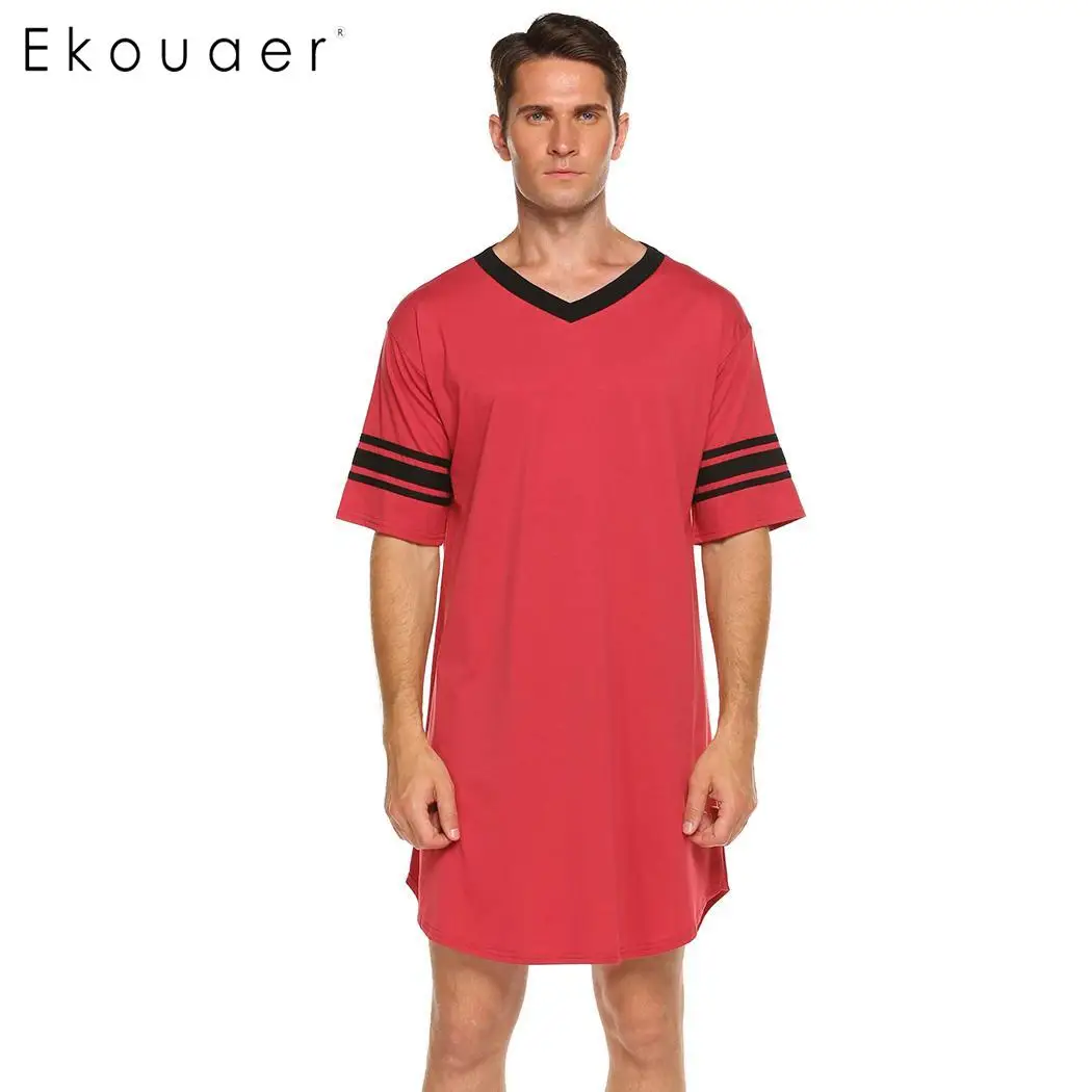 Ekouaer ночное белье с коротким рукавом мягкая удобная длинная мужская