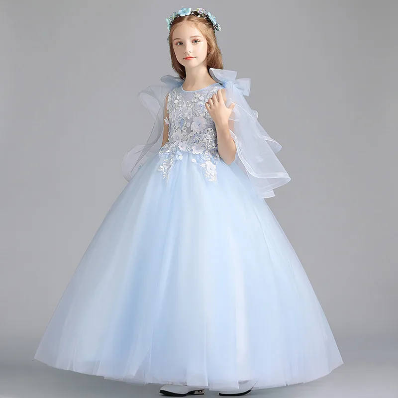 US $105.83 2020Luxury New Children Girls Elegant Appliques Flowers Birthday Wedding Party Tulle Long Dress Kids Piano Costumes Prom Dress