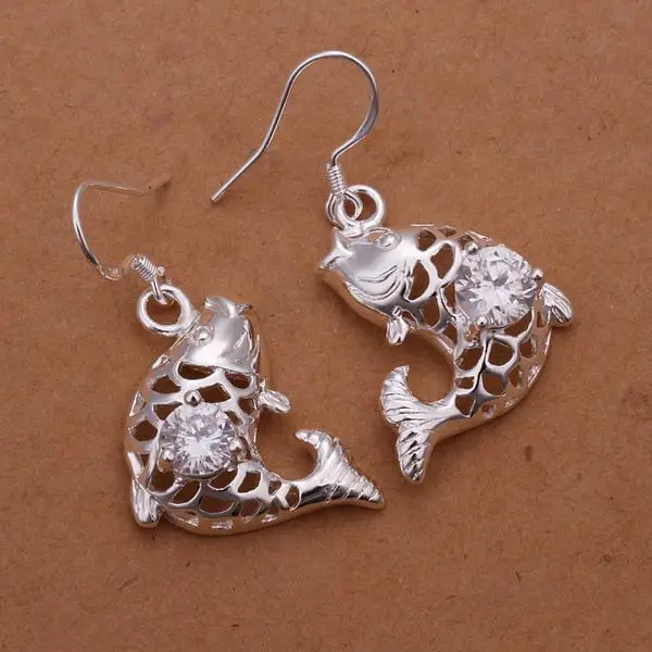 

Free shipping!E266 Factory price wholesale!Top quality 925 silver drop earrings inlaid zircon goldfish fashion jewelry best gift