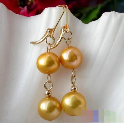 

hot sell new - -hot 00246 GOLD ROUND FRESHWATER PEARL DANGLE EARRING