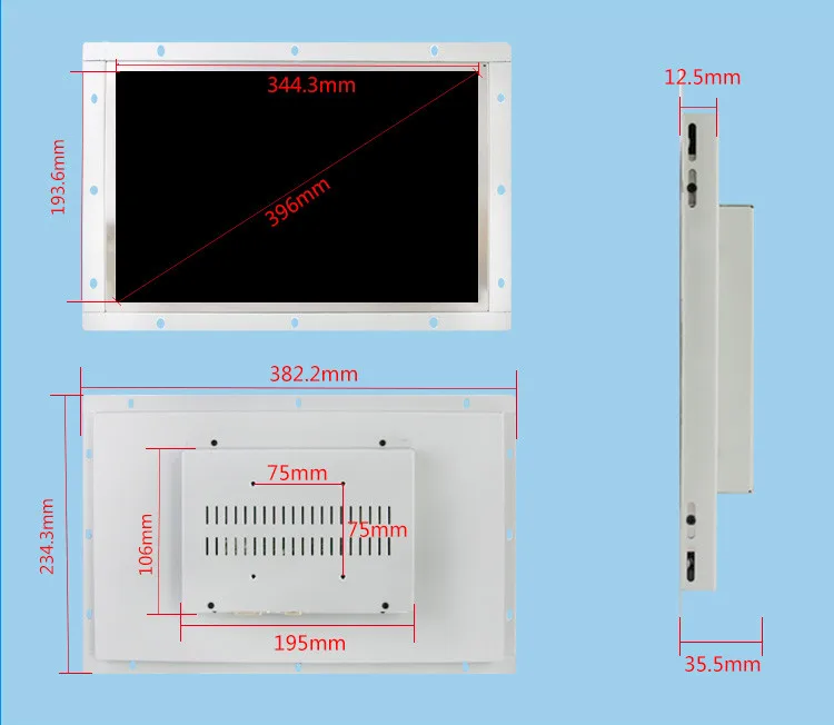 15.6 "/15" промышленный Управление ЖК Мониторы VGA/HDMI/ТВ/AV Интерфейс белый открыть Рамки non-touch из металла В виде ракушки 1366*768