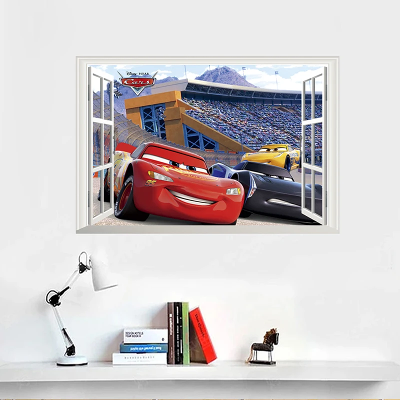 3D Effect Cartoon Cars Through Wall Stickers Bedroom Nursery Home Decor Disney Wall Decals Pvc Mural Art Diy Posters Boy's Gifts