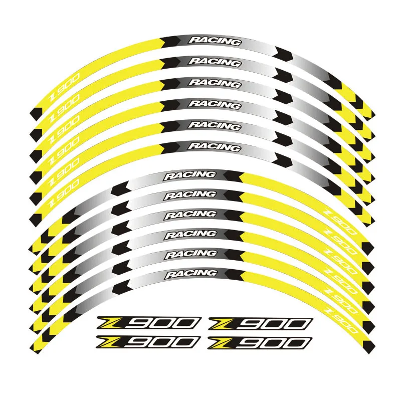 Высококачественные мотоциклетные Светоотражающие 17 дюймов обода колеса наклейки-полоски, наклейка Передняя Задняя наклейка полный набор для Kawasaki Z900 - Цвет: A Yellow