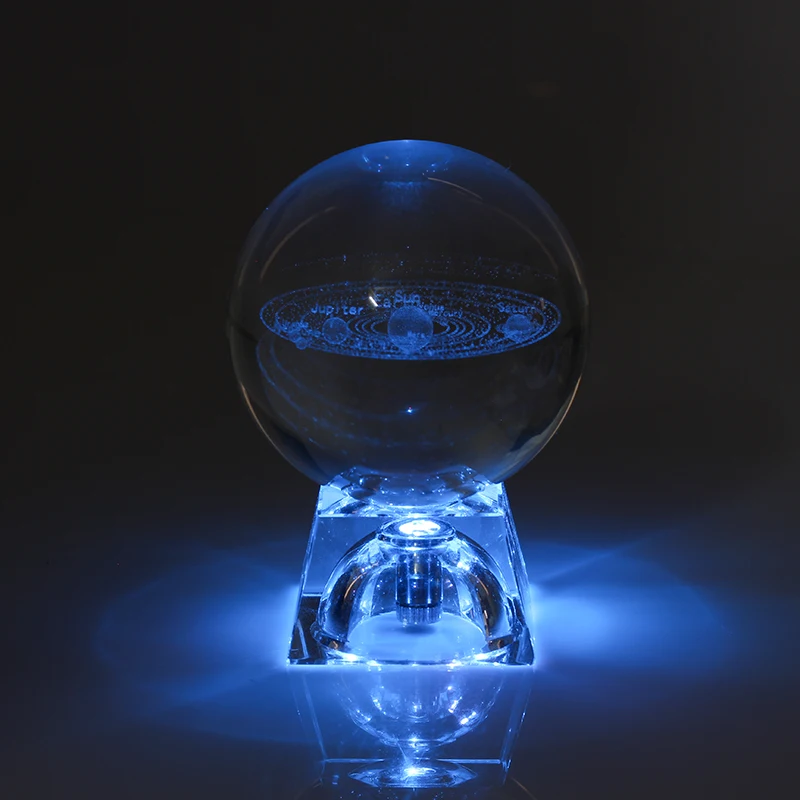6 см 3D гравировкой Galaxy солнечной системы кристалл лампы люминисцентный ночник Изготовленный вручную стеклянный круглая Сфера держатель