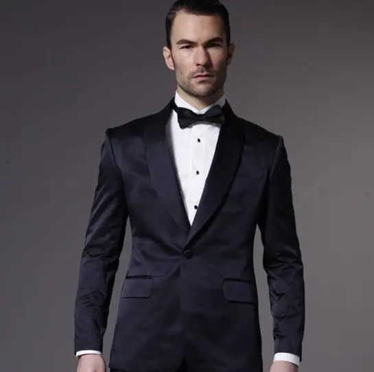 

Custom Made Mens Suits Groomsmen Shawl Lapel Groom Tuxedos Navy Blue Wedding Best Man Suit (Jacket+Pants+Tie+Hankerchief) A6