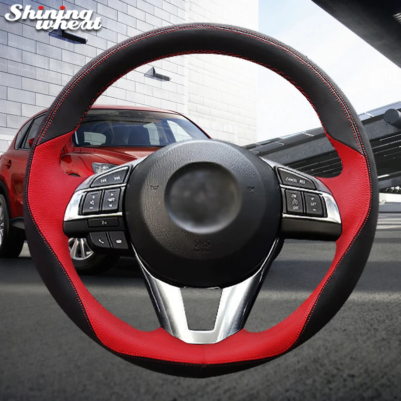 

Shining wheat Black Red Steering Wheel Cover for Mazda CX-5 CX5 Atenza 2014 New Mazda 3 CX-3 2016