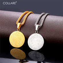 Collare Saint Benedict Medal Pendant Men 316L Stainless Steel Religious Catholic Jewelry Gold Color St Coin