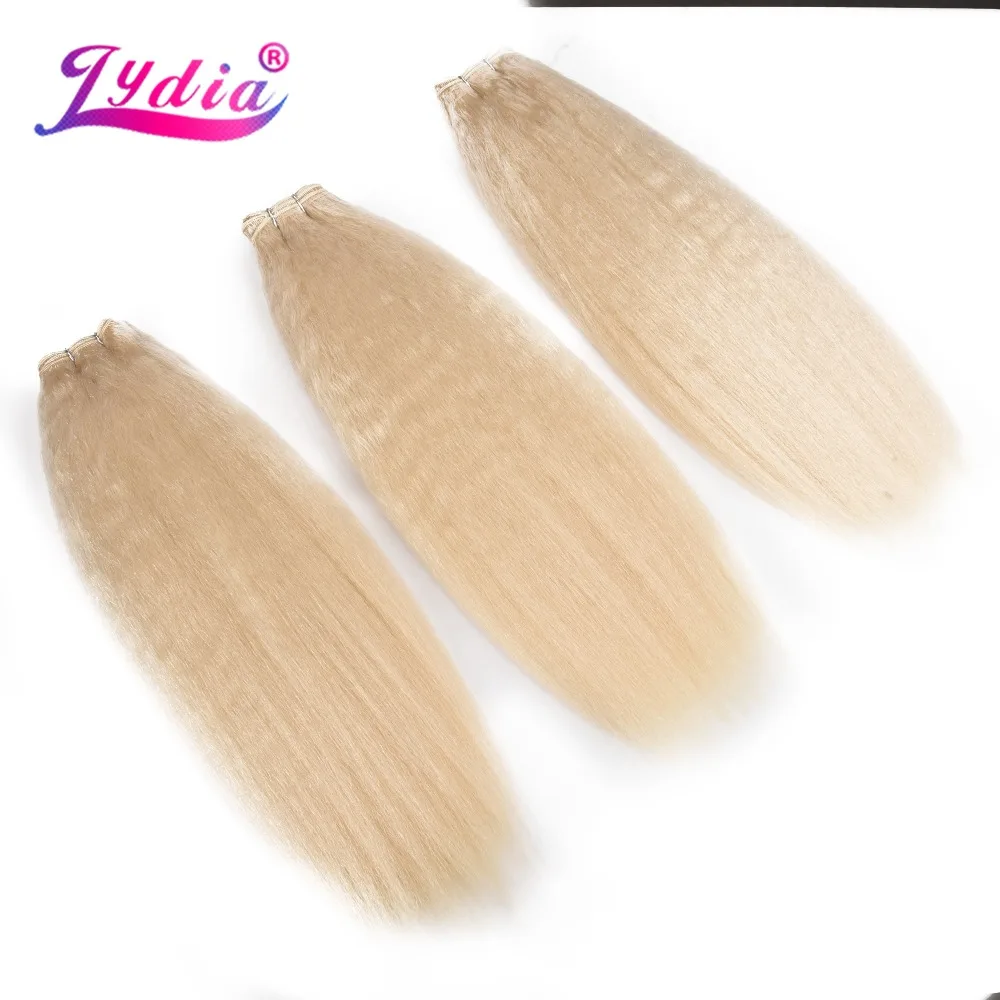Lydia 1PCS/Pack Kinky Straight Double Weft Weaving 10-30 Inch Pure Color Synthetic Wave Hair Extensions For Women Blonde 613#