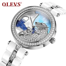 OLEVS Simulated Diamond Polar Bear Dial Dress Quartz Women Watches Simple Ceramic Ladies Watch Waterproof relogio feminino L134