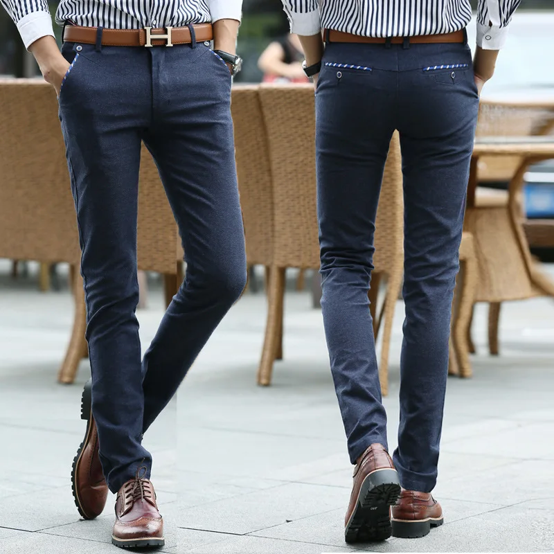 BROWON, Брендовые мужские брюки, повседневные, длинные, прямые, для мужчин, на молнии, мужские брюки, облегающие, мужская одежда - Цвет: dark blue pant