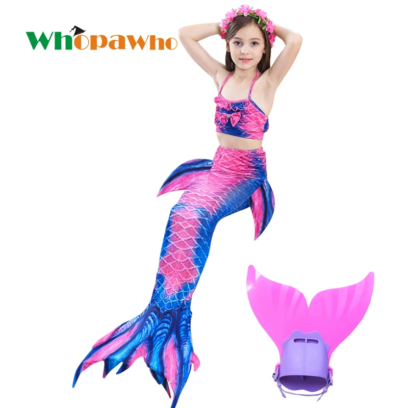 4pcs/Set Girls Mermaid Tails with Flipper Children Ariel Bathing Suit