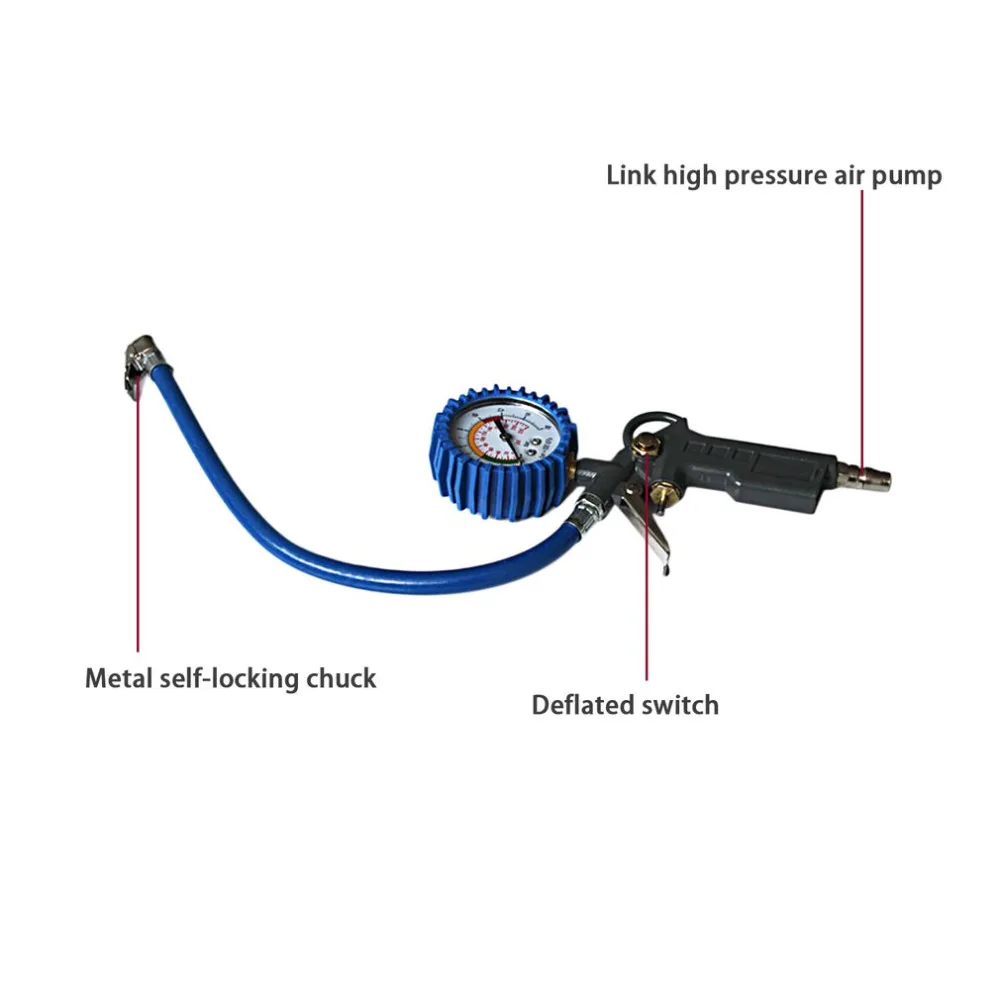 220PSI Автомобильный Воздушный манометр для измерения давления в шинах, манометр, шкала, автомобильный пистолет, самофиксирующийся пистолет, рукоятка, триггер, Надувное устройство для авто