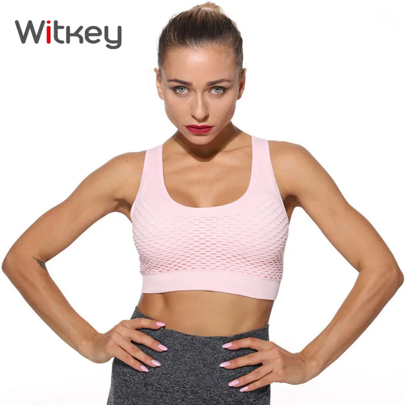 Witkey Anti Sagging Sports Bra Top Seamless Sexy Women Mesh Sweat 