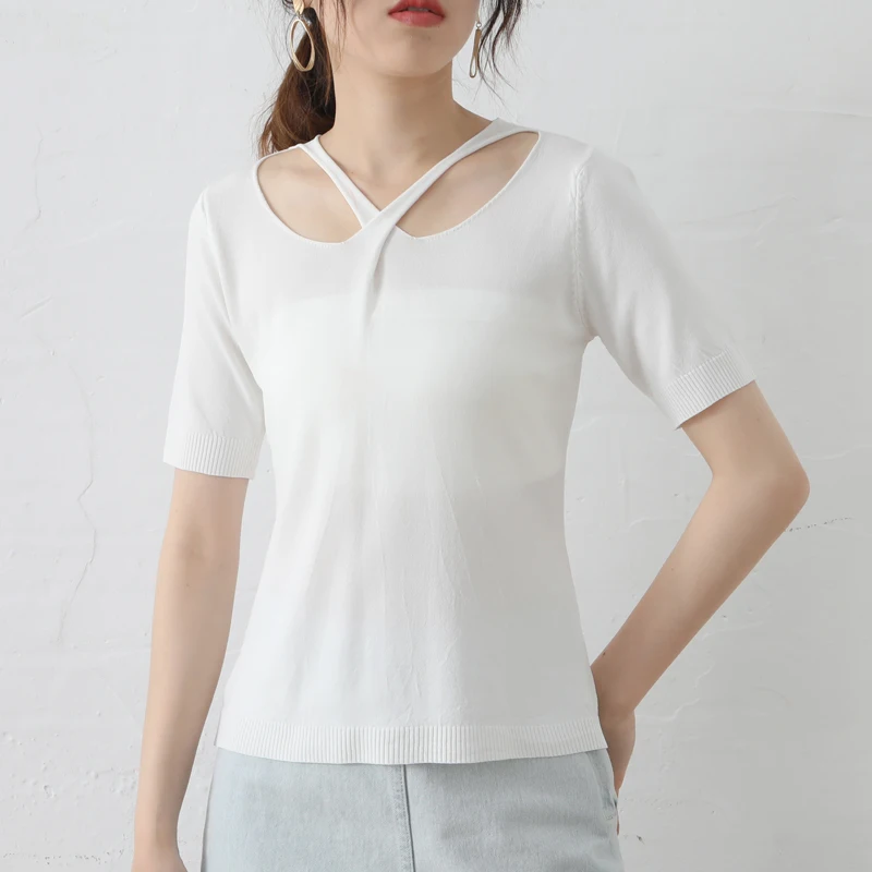 

2019 Summer New Design Linen Round Collar Pleasantly Cool Knitted Shirt Fine Yarn Good Ventilation High-quality Pullover