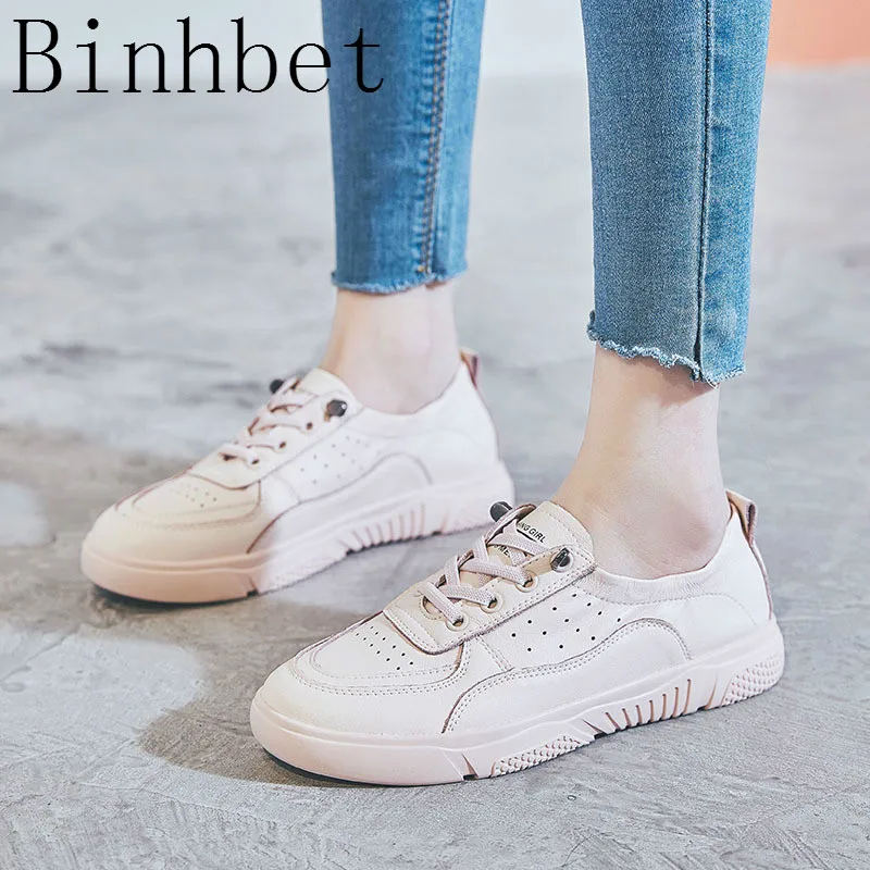 

Genuine Leather Sneakers Women Flats White Shoes Platform Lace Up Woman Casual Shoes Thick Heels Spring summer Female