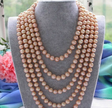 

hot sell new - S1989 Long 100" 9-10mm pink round freshwater cultured pearl necklace