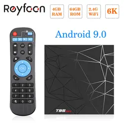 T95 MAX Android 9,0 ТВ Box 4 Гб 64 GB Allwinner H6 4 ядра 6 K H.265 USD3.0 Wi-Fi HDR Поддержка проигрыватель google Youtube Smart ТВ коробка