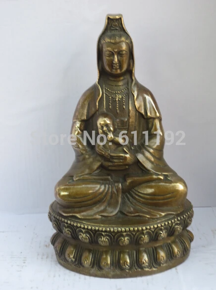 

Asian chinese Folk art hand carved copper SongZi Guanyin sculpture Metal crafts,Home decor buddha statue