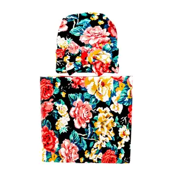 

2018 Hot Brand Newborn Baby Infant Flower Print Soft Cotton Swaddle Receiving Blanket + Hat Set