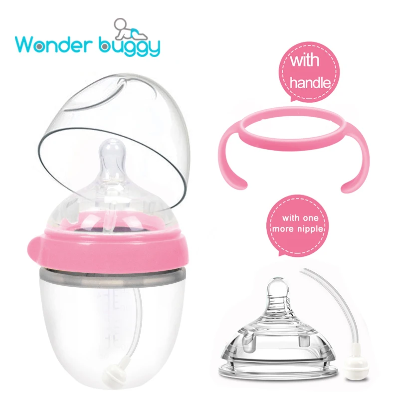 

Silicone Baby Bottle Milk With Replacement Pacifier 150ML Baby Feeding Bottle 6.5CM Wide Mouth Silicone Bottle with Handle