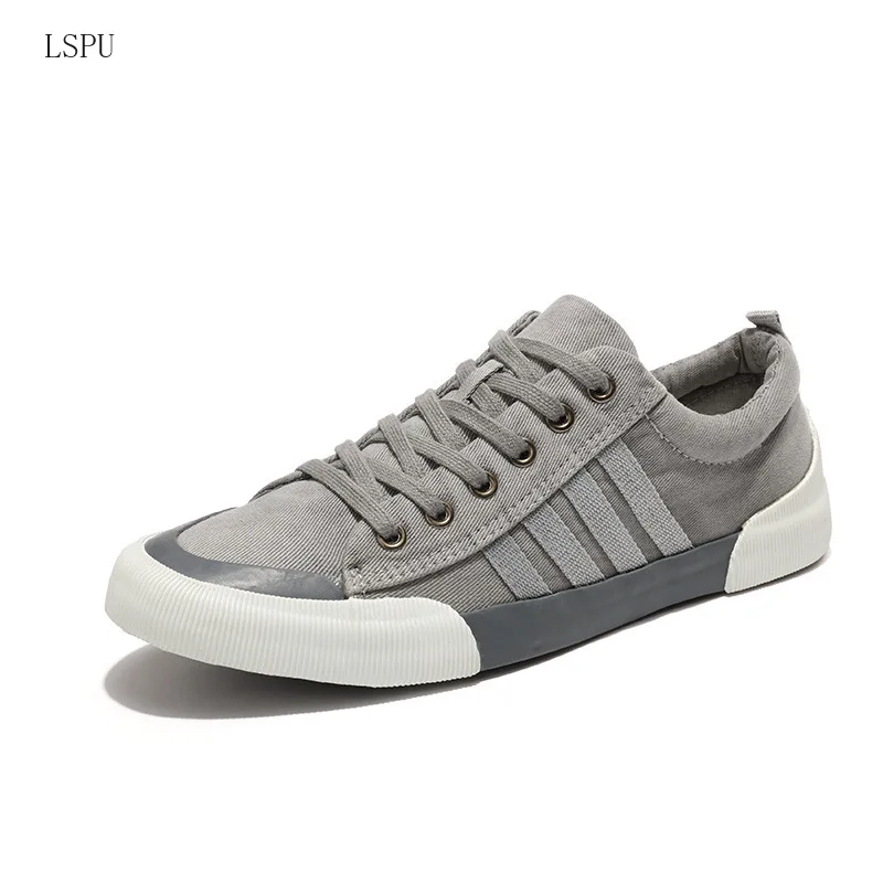

2019 New Fashion Men Flat Denim Sneakers Canvas Shoes Solid Shoes Male Lace-up Retro Casual Vulcanized Driving Shoes 5 Colors
