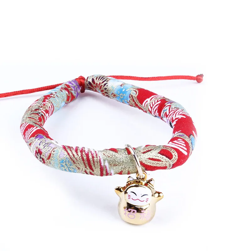 Japanese Style Handmade Adjustable Pets Cat Collars Cotton Soft Puppy Kitten Necklace With Lucky Cat Pendant Collar Japanese Style Handmade Adjustable Pets Cat Collars Cotton Soft Puppy Kitten Necklace With Lucky Cat Pendant Collar