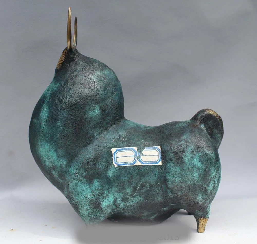 

13"China Chinese Art sculpture Bronze Lifelike Beautiful Abstract Bull Ox Statue