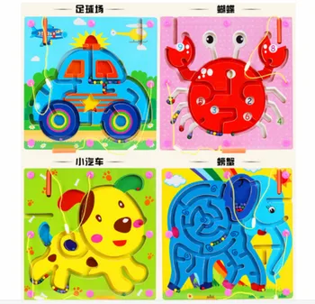 

Wooden children magnetic Beads pen toy maze puzzle baby track baby toys 4 designs