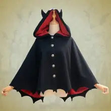 2016 Halloween Devil Horn Women’s Poncho Coat Cute Black Hooded Batwing Winter Jacket