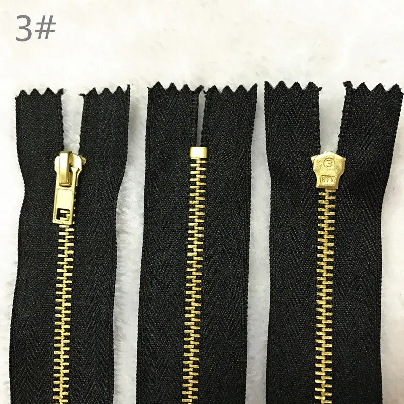 

5pcs ( 30-60CM ) Brass Metal 3# Closed End Zipper On Black Nylon Coil Zipper