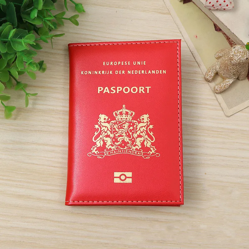 Женский красный золотой милый чехол для путешествий из Нидерландов, Обложка для паспорта, мужской кредитный держатель для карт, зажим для удостоверения личности и документов, мужская сумка для денег, держатель для мужчин