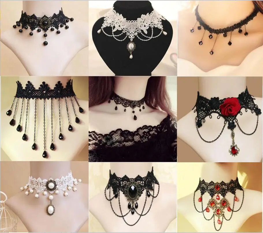 

Wedding choker necklaces Cristal Gland De Tatouage Choker Collier Noir Dentelle Choker Collier Vintage Femmes Bijoux De Mariage