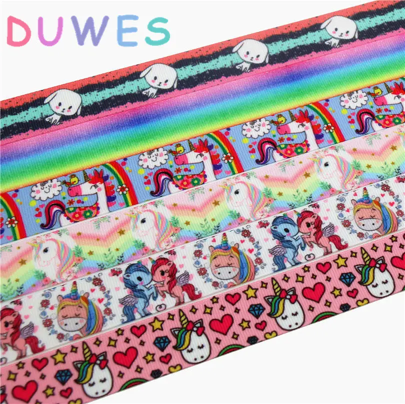 

DUWES 7/8'' Free shipping dog unicorn gradient color printed grosgrain ribbon Accessory hairbow headwear decoration 22mm D740