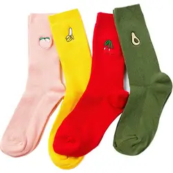 Женские носки с вырезом карамельного цвета с фруктовым узором, без запаха, мягкие на ощупь и Durab, повседневные забавные длинные милые