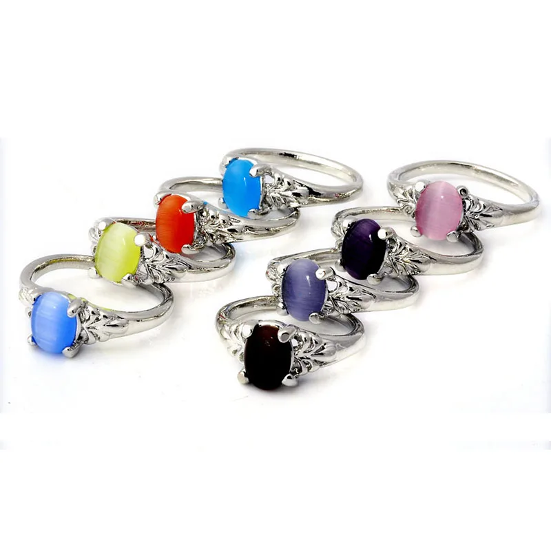 10pcs Cat Eye Stone Rings Fashion Women Jewelry Silver Plated Ring Wholesale mix lot High Quality Drop Free shipping | Украшения и