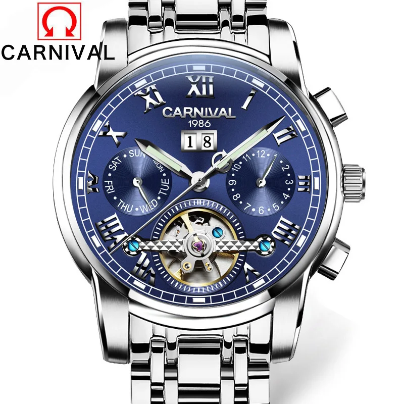 Карнавальные Мужские автоматические механические часы Tourbillon Мужчины Скелет