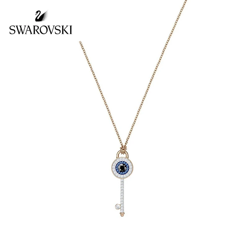 

Original Genuine Swarovski Duo Devil's Eye Pendants Necklace Chain Keys Romantic Lucky Jewelry5437517 Rose Gold Womens Necklace