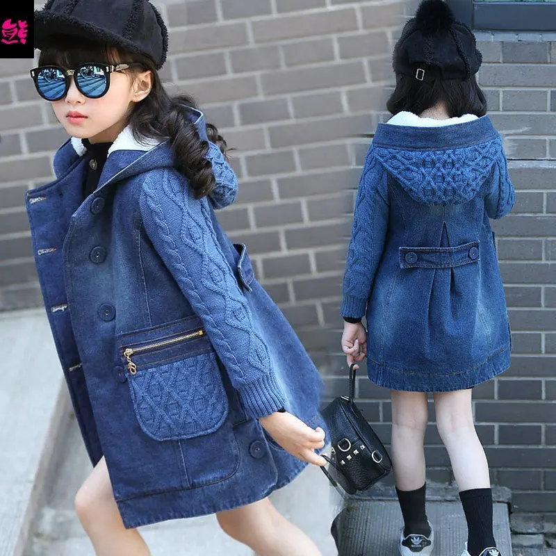 

Children's clothing girls child autumn and winter 2016 denim outerwear child thickening medium-long overcoat