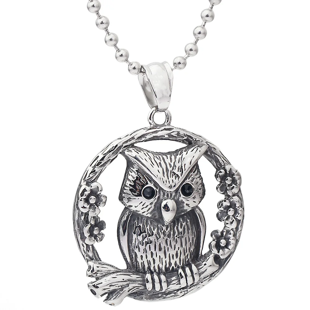 

Stainless Steel Crystal Eyed Owl Necklaces Fashion Vintage Owl Pendant Necklaces Jewelry For Men Women
